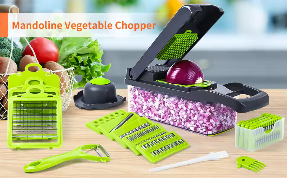 16-in-1 Multifunction Vegetable Chopper & Food Slicer with Storage Container
