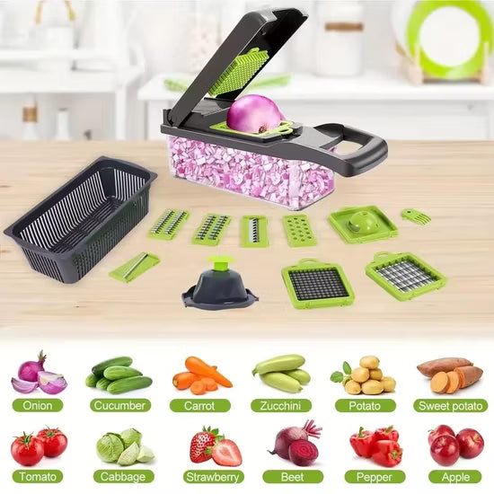 16-in-1 Multifunction Vegetable Chopper & Food Slicer with Storage Container